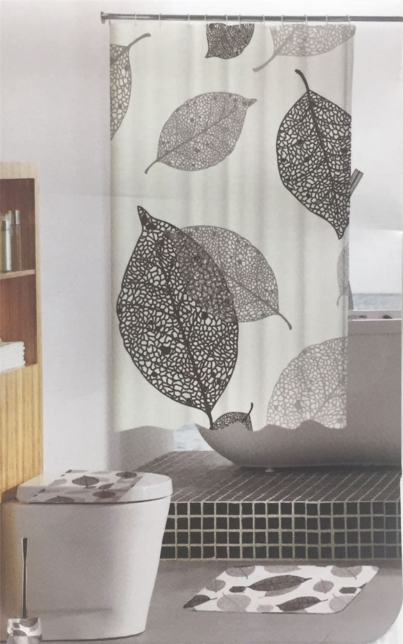 Shower Curtain Grey Leaf