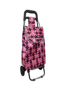 2 Wheel Shopping Trolley - Pink with Multi Flowers