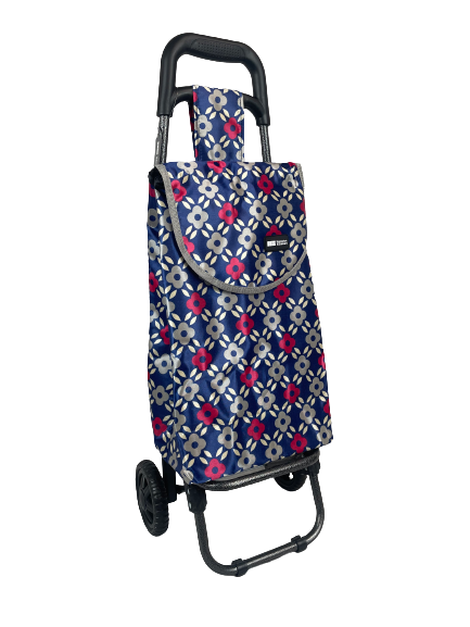 2 Wheel Shopping Trolley - Navy with Multi Flowers