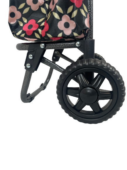 2 Wheel Shopping Trolley - Black with Multi Flowers