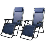 FOLDING GRAVITY SUN LOUNGER CHAIR RECLINER NAVY SET OF TWO