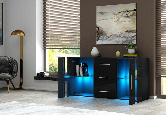 LED Sideboard Cabinet 135cm - Black