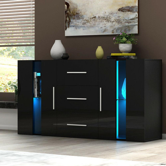 LED Sideboard Cabinet 135cm - Black