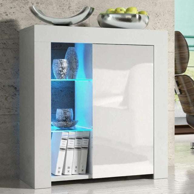 LED Sideboard Cabinet 2 Glass Shelves – White