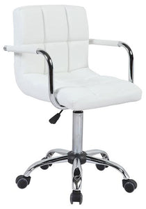 PU Faux Leather Swivel Wheels Chair - White