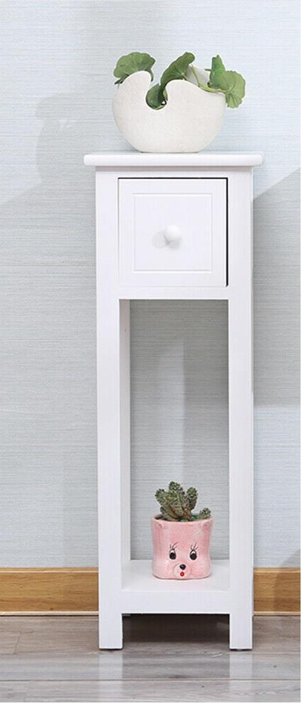 White Bedside Table Slim + Tall