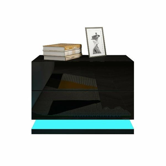2 Drawer LED Bedside Table – Black