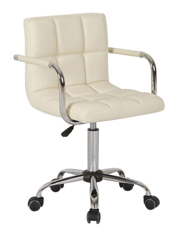 PU Faux Leather Swivel Wheels Chair - Cream