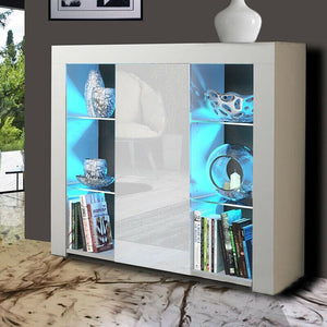 LED Sideboard Cabinet 4 Glass Shelves – White