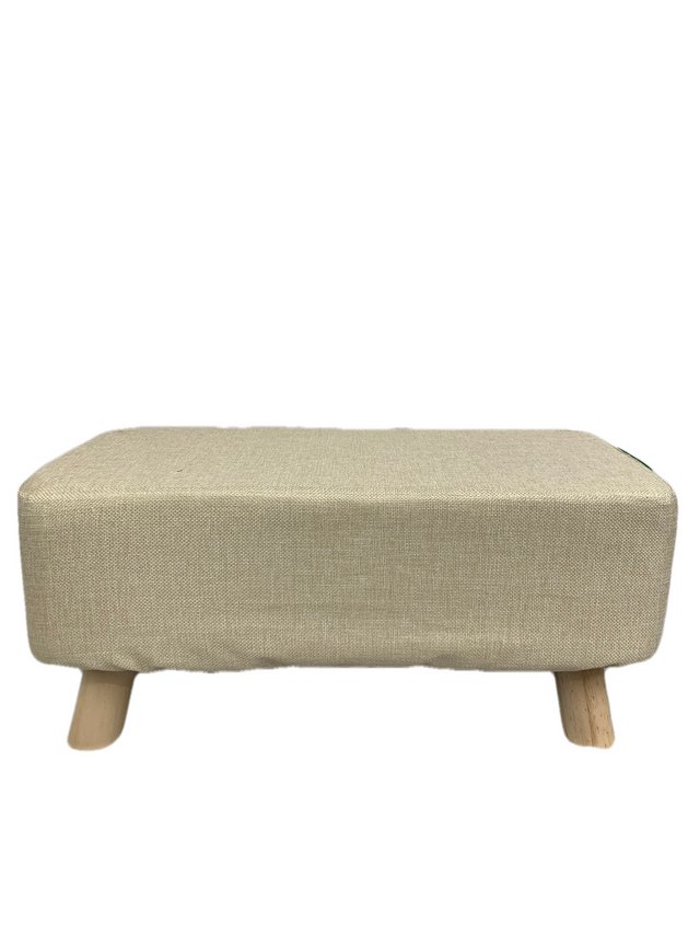 FABRIC LARGE RECTANGLE FOOT STOOL  WITH WOODEN LEGS - BEIGE