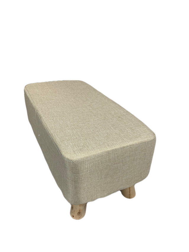 FABRIC LARGE RECTANGLE FOOT STOOL  WITH WOODEN LEGS - BEIGE