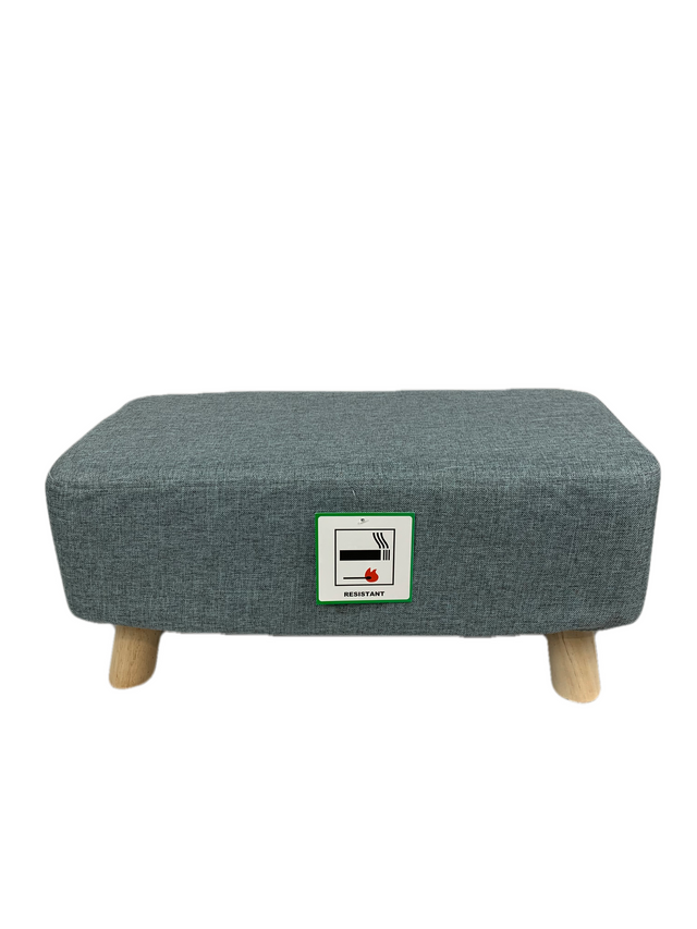 FABRIC LARGE RECTANGLE FOOT STOOL  WITH WOODEN LEGS - GREY