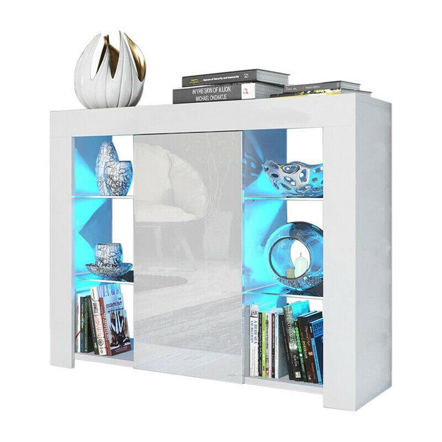 LED Sideboard Cabinet 4 Glass Shelves – White