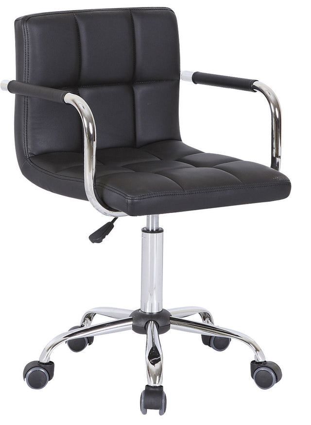PU Faux Leather Swivel Wheels Chair - Black