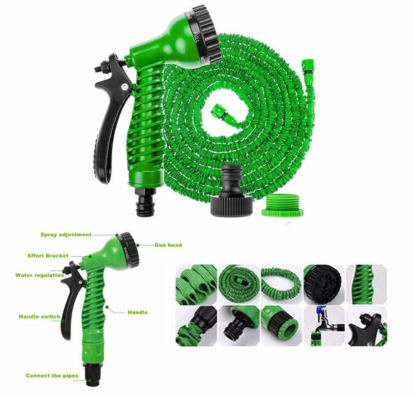 Expandable Flexible Garden Hose Pipe 3x Expanding & Spray Gun [ Green ]