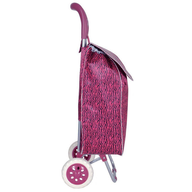 Zebra Animal Stripe Print 2 Wheel Shopping Trolley - Pink & Black