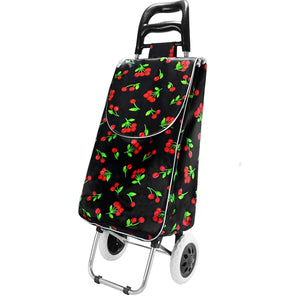 2 Wheel Shopping Trolley - Black with Cherrys