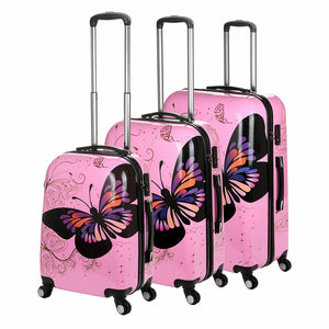 Butterfly Hard Shell 4 Wheel Spinner Suitcase - Pink
