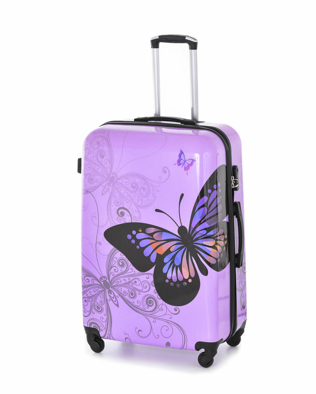 Butterfly Hard Shell 4 Wheel Spinner Suitcase - Purple